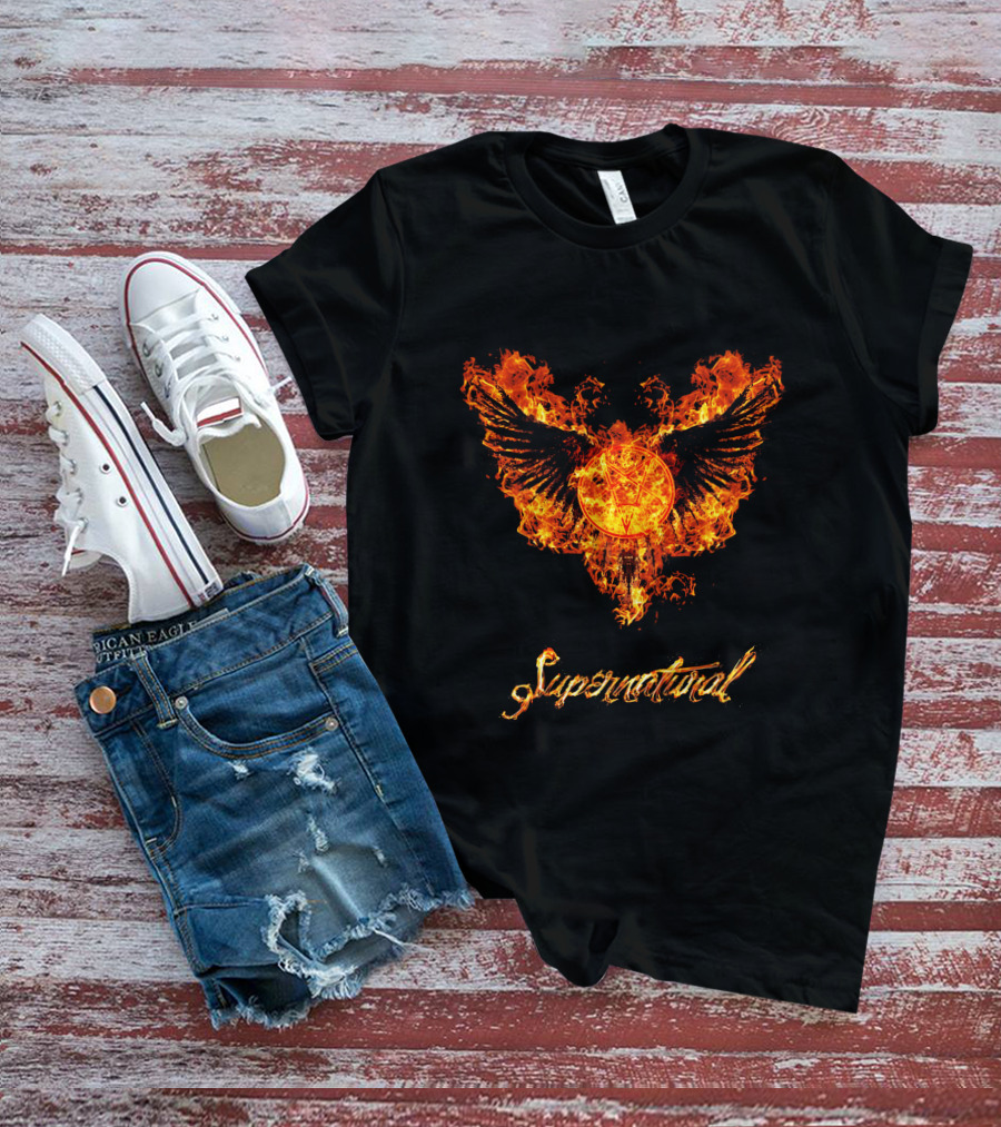 Supernatural Fiery Wings With Pentagram T-Shirt