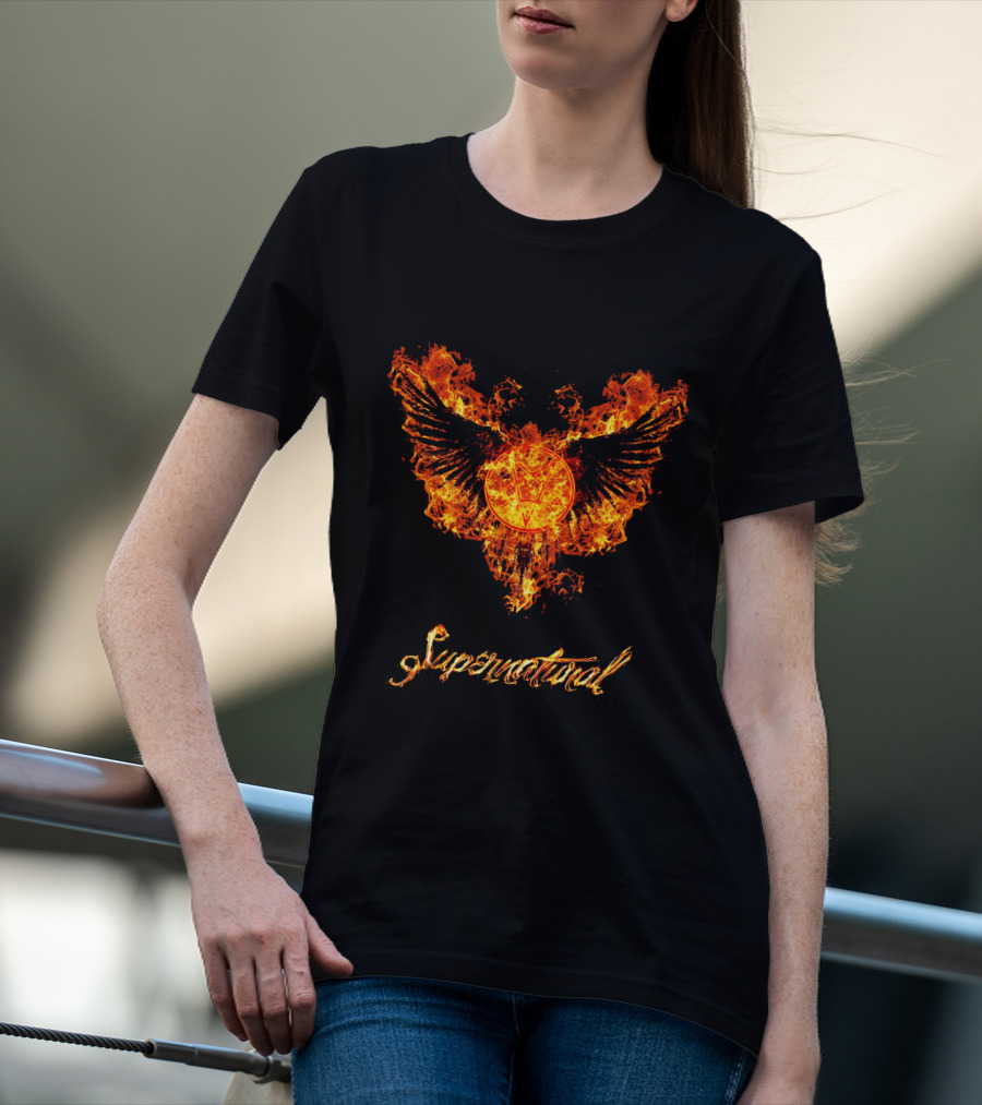 Supernatural Fiery Wings With Pentagram T-Shirt