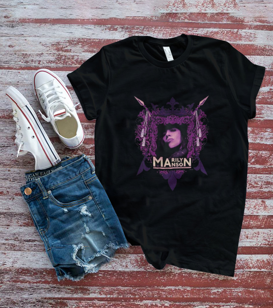 Marilyn Manson Gothic Portrait With Purple Ornate Frame T-Shirt