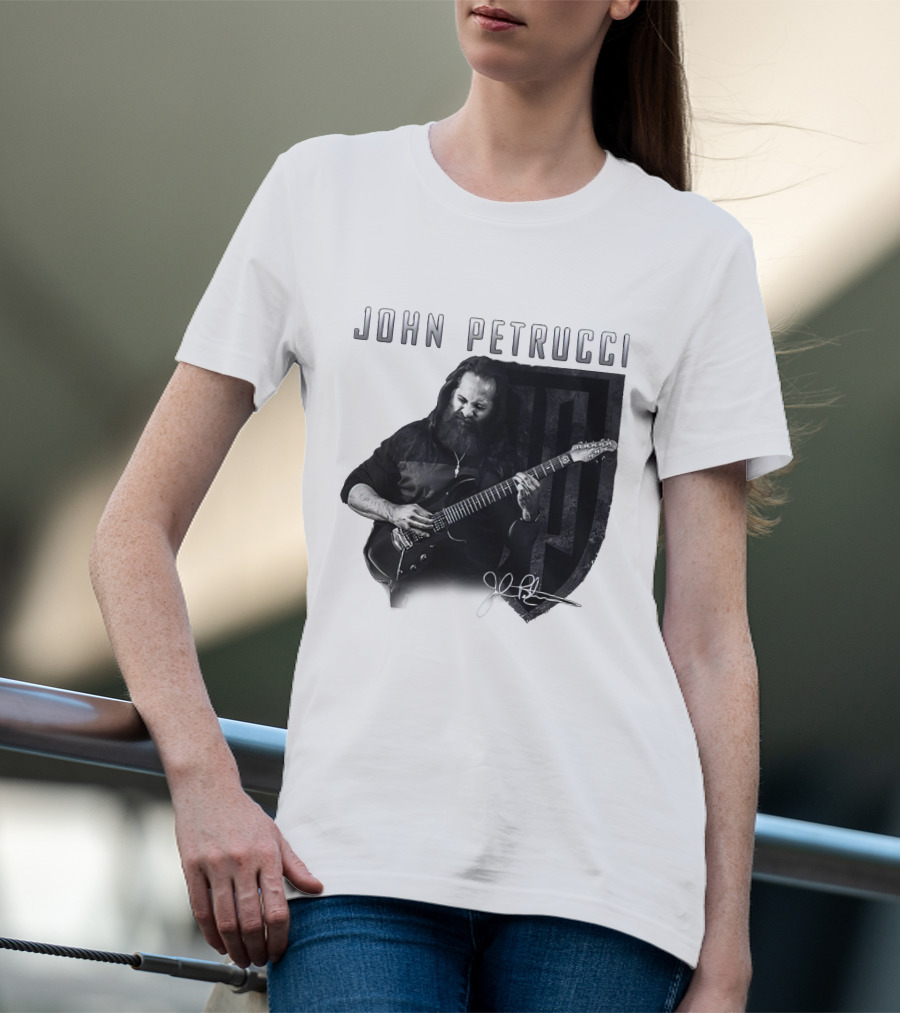 John Petrucci Guitarist Black And White Portrait With Signature T-Shirt