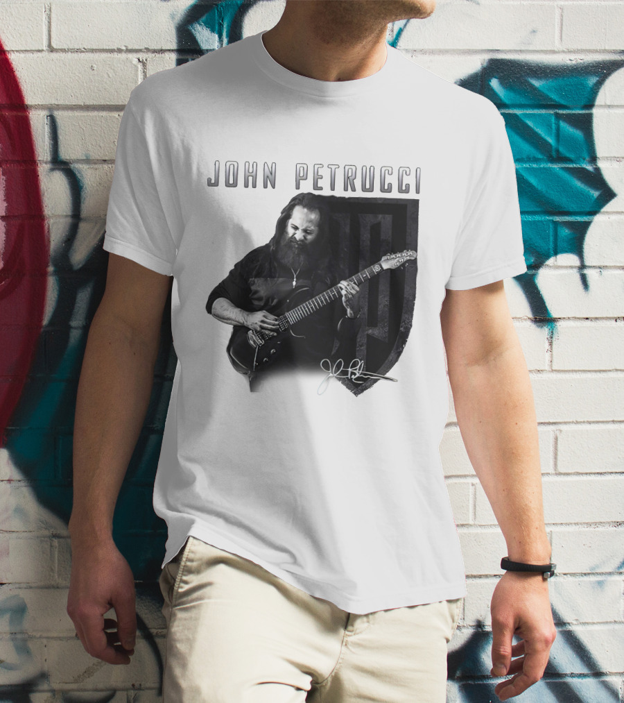 John Petrucci Guitarist Black And White Portrait With Signature T-Shirt