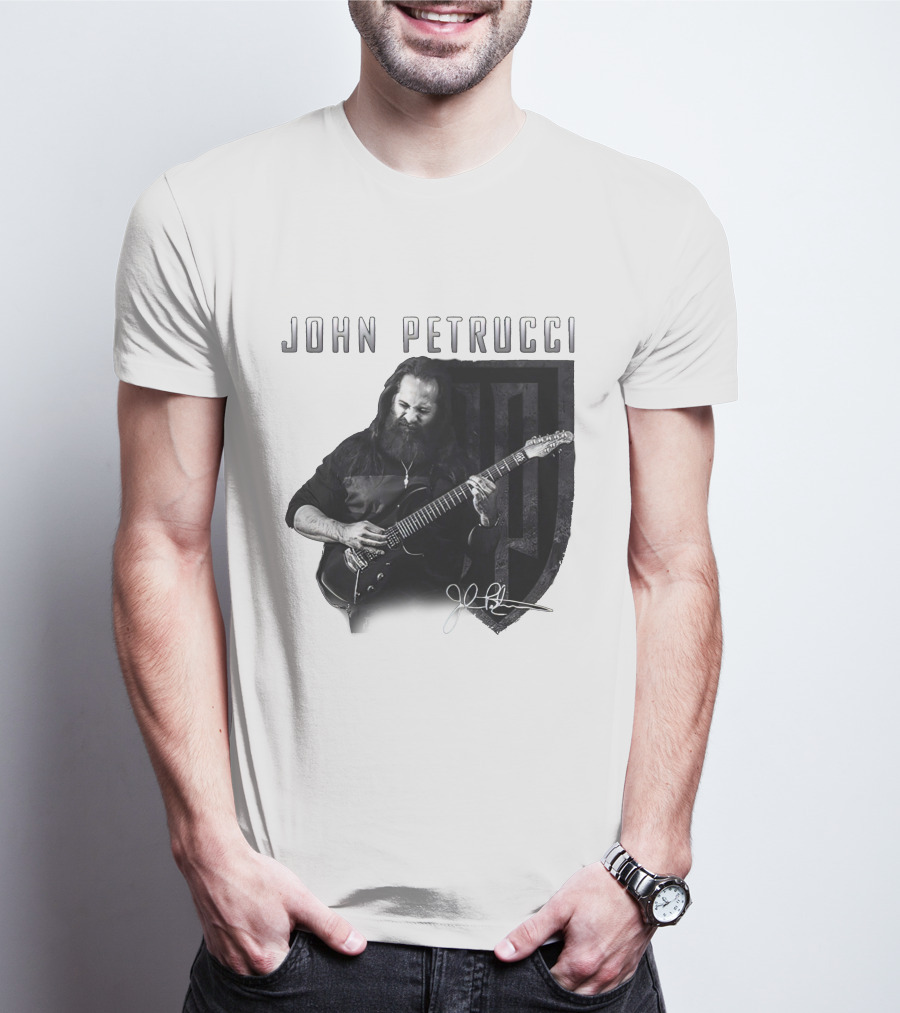 John Petrucci Guitarist Black And White Portrait With Signature T-Shirt