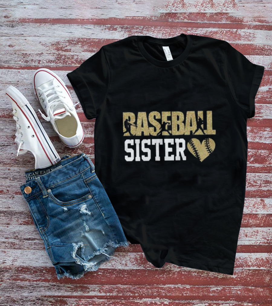 Baseball Sister Heart Bat Swing T-Shirt