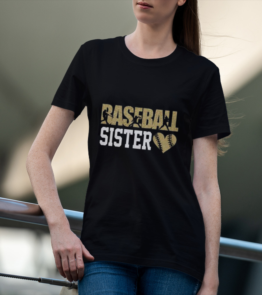 Baseball Sister Heart Bat Swing T-Shirt