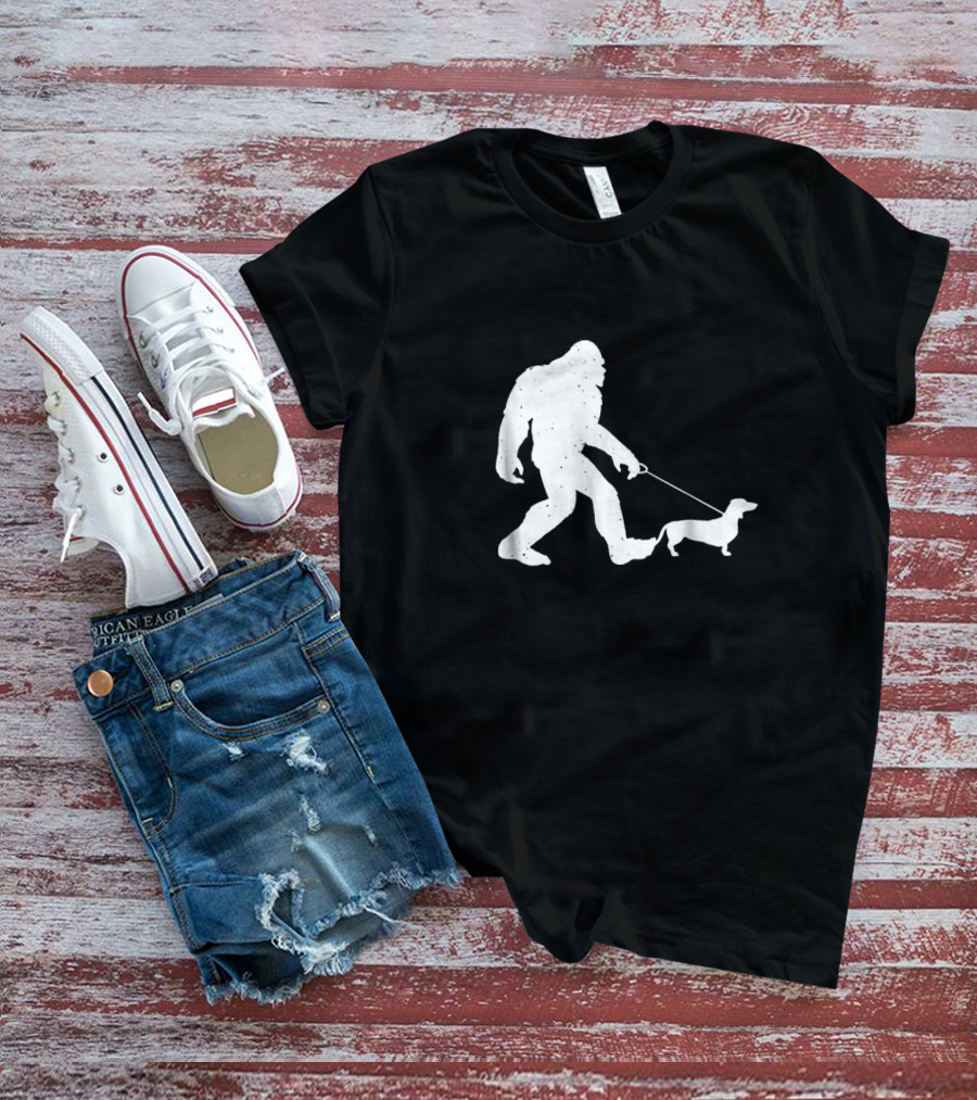 Bigfoot Walking Funny Wiener Dog Dachshund T-Shirt