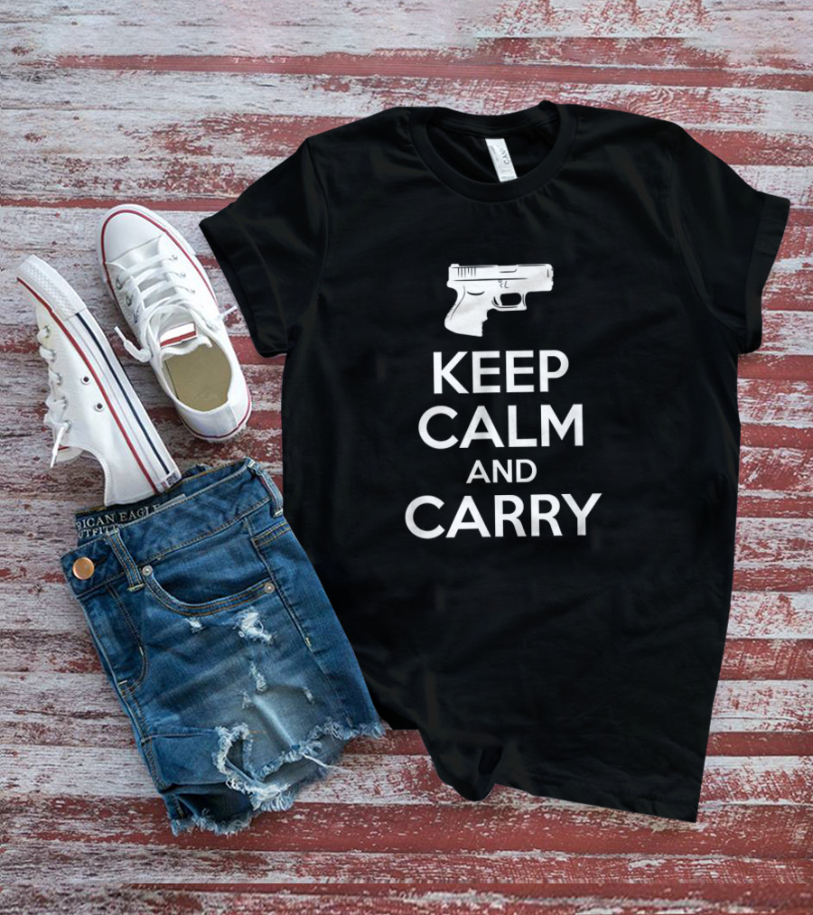 Keep Calm And Carry Gun Hunter Graphic With Pistol T-Shirt