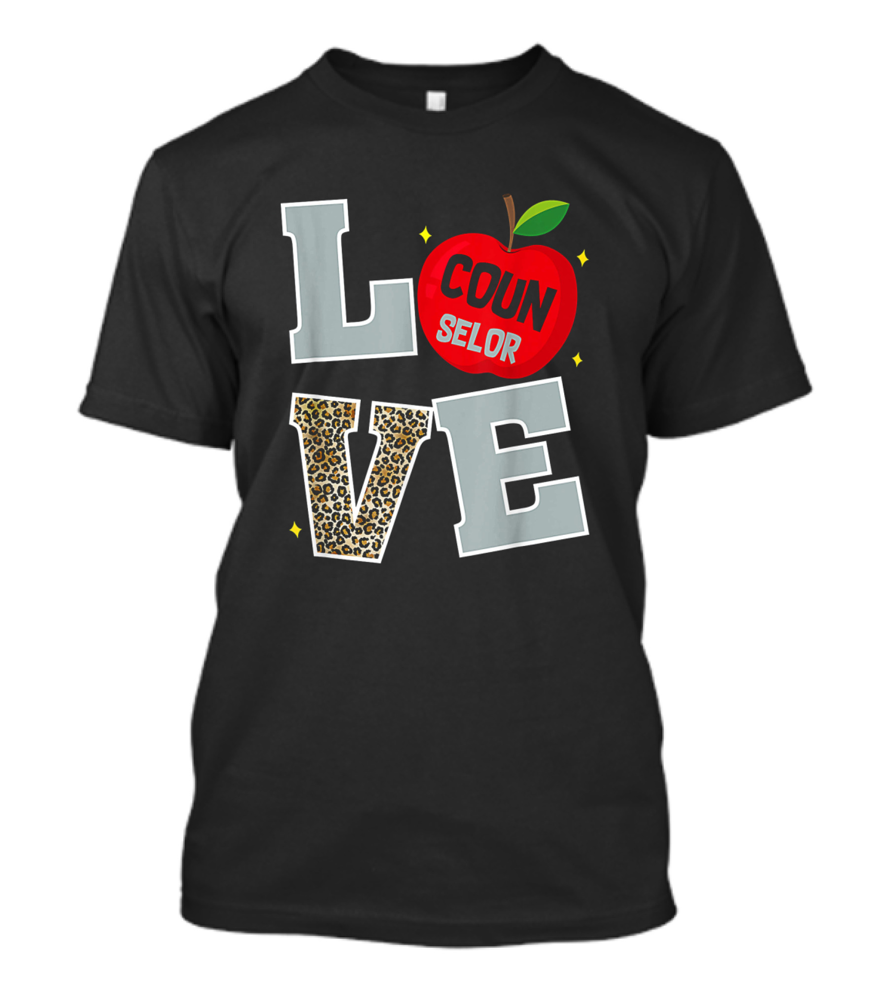 LOVE Counselor Apple Back To School Leopard Print Teacher T-Shirt