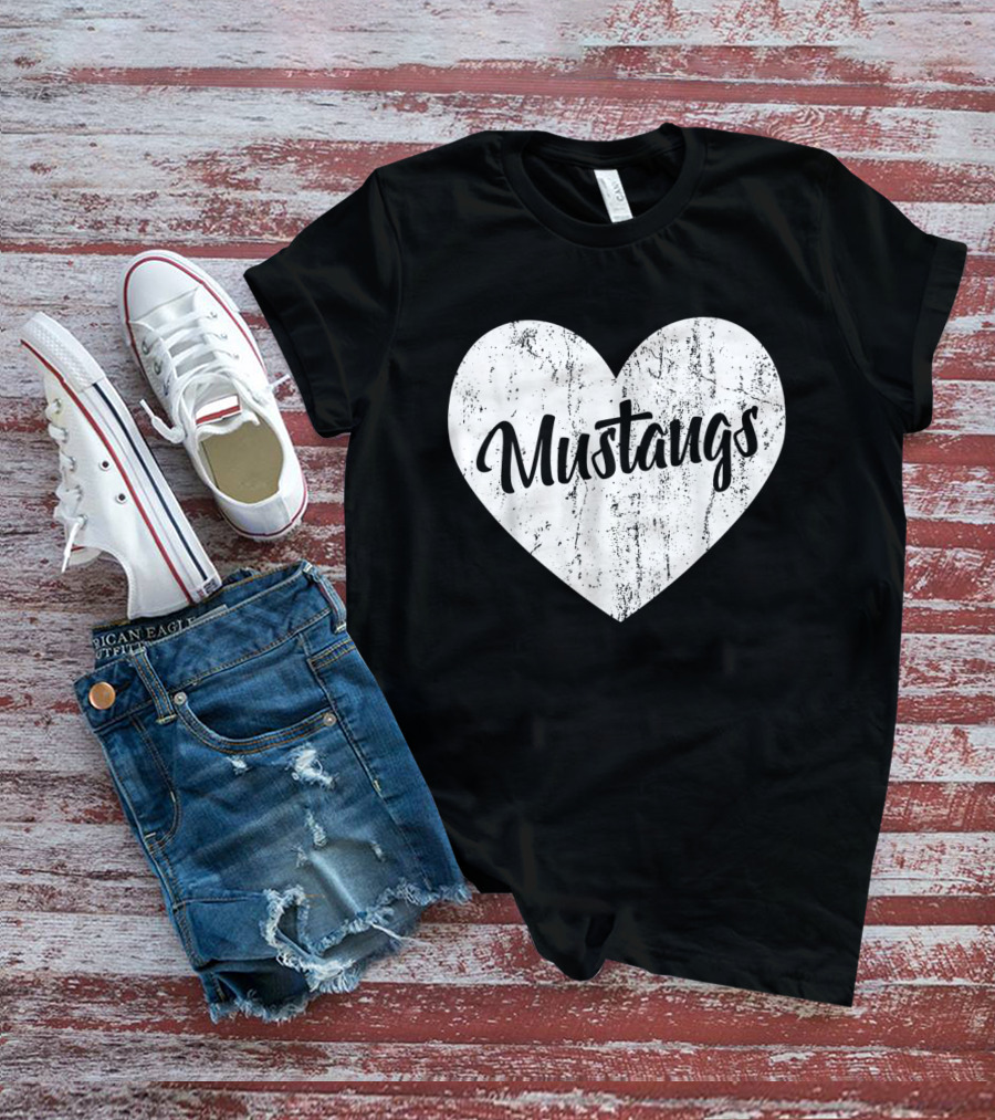 Mustangs Heart School Sports Fan Team Spirit Mascot T-Shirt