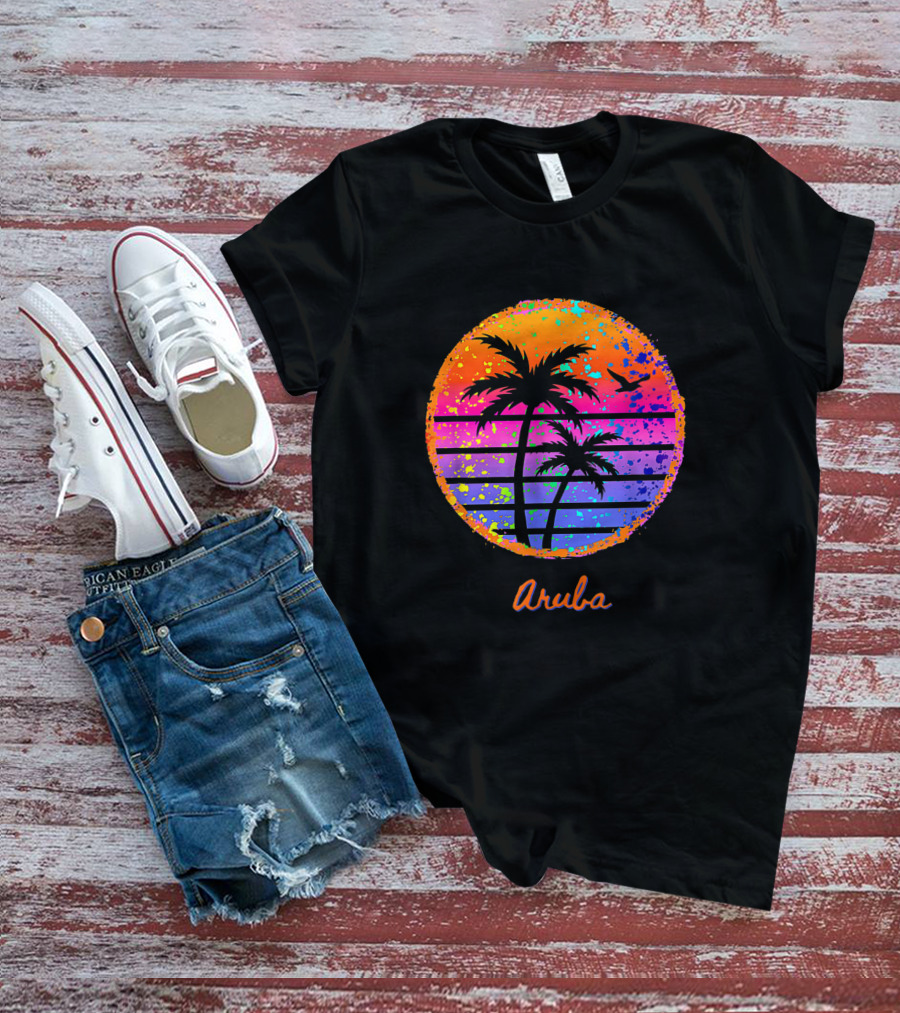 Aruba Palm Tree Tropical Sunset Family Vacation T-Shirt