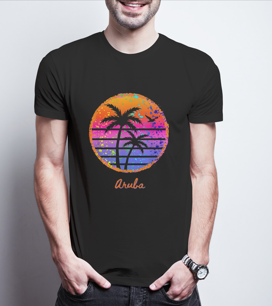 Aruba Palm Tree Tropical Sunset Family Vacation T-Shirt