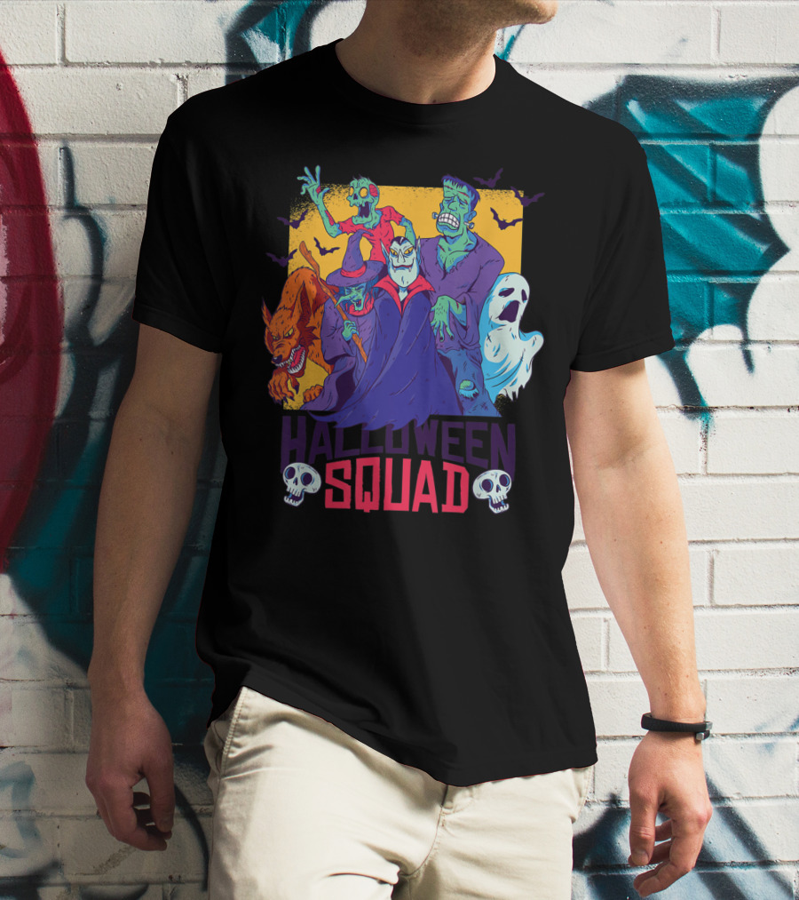 Halloween Squad Vampire Werewolf Ghost Witch Monster Group T-Shirt