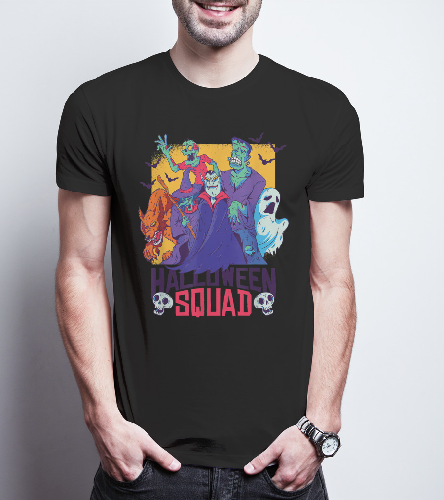 Halloween Squad Vampire Werewolf Ghost Witch Monster Group T-Shirt