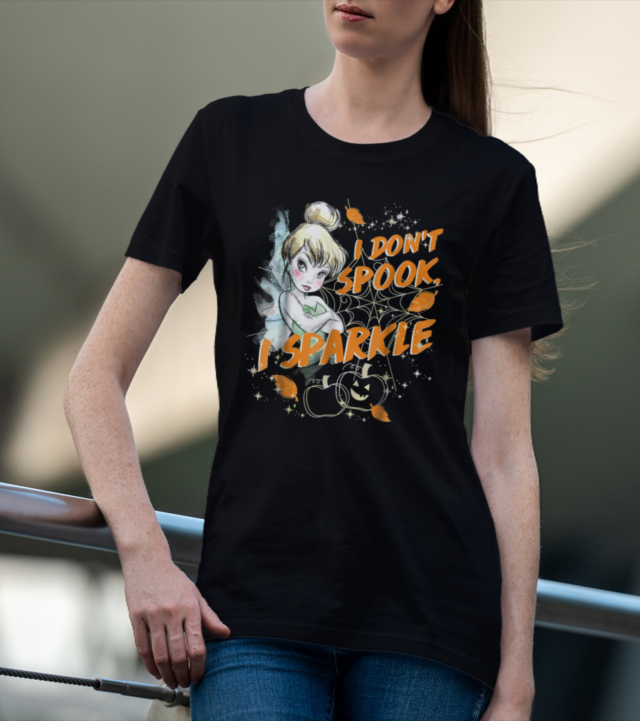 Tinkerbell I Don't Spook I Sparkle Halloween Pumpkin Leaves T-Shirt