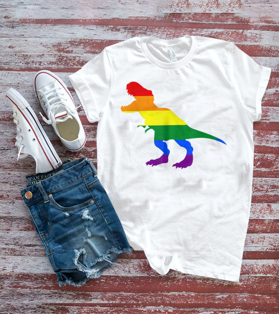 Dino Pride Rainbow Flag LBGT T-Rex Pride Month T-Shirt