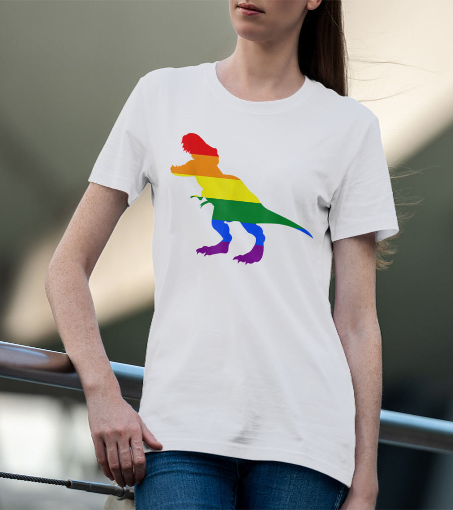 Dino Pride Rainbow Flag LBGT T-Rex Pride Month T-Shirt