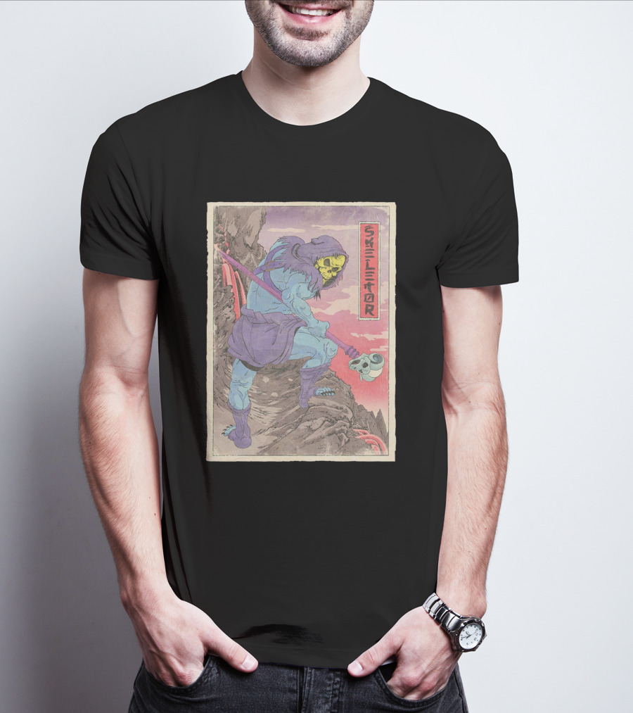 Skeletor Retro Vintage Style Art Print With Skull Staff And Hooded Figure T-Shirt
