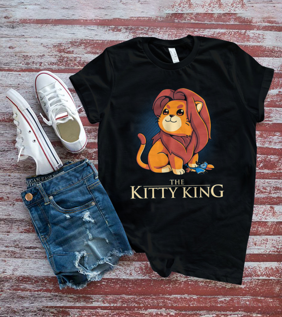 The Kitty King Cute Lion With Plush Mane And Toy Bird Playful T-Shirt