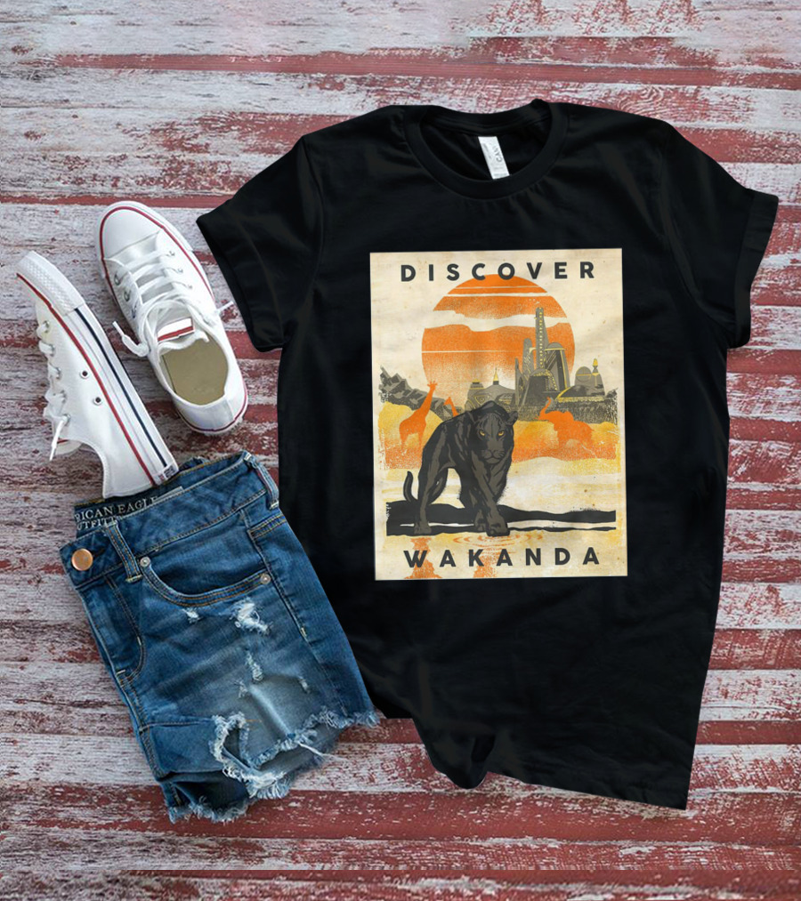 Discover Wakanda Panther And Futuristic Cityscape With Sunset T-Shirt