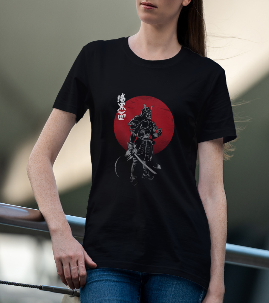 Dark Side Of The Ninja Samurai Vader With Red Rising Sun Katana Kanji T-Shirt