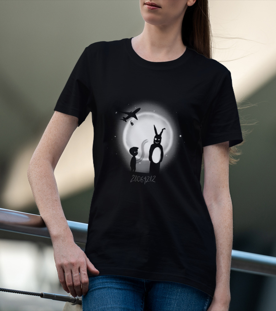 Donnie In Limbo 28064212 Dark Rabbit And Airplane Silhouette Against Moon T-Shirt