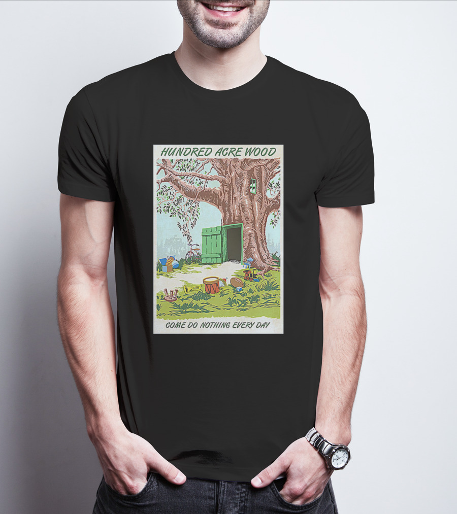 Hundred Acre Wood Come Do Nothing Every Day Vintage Tree Scene T-Shirt