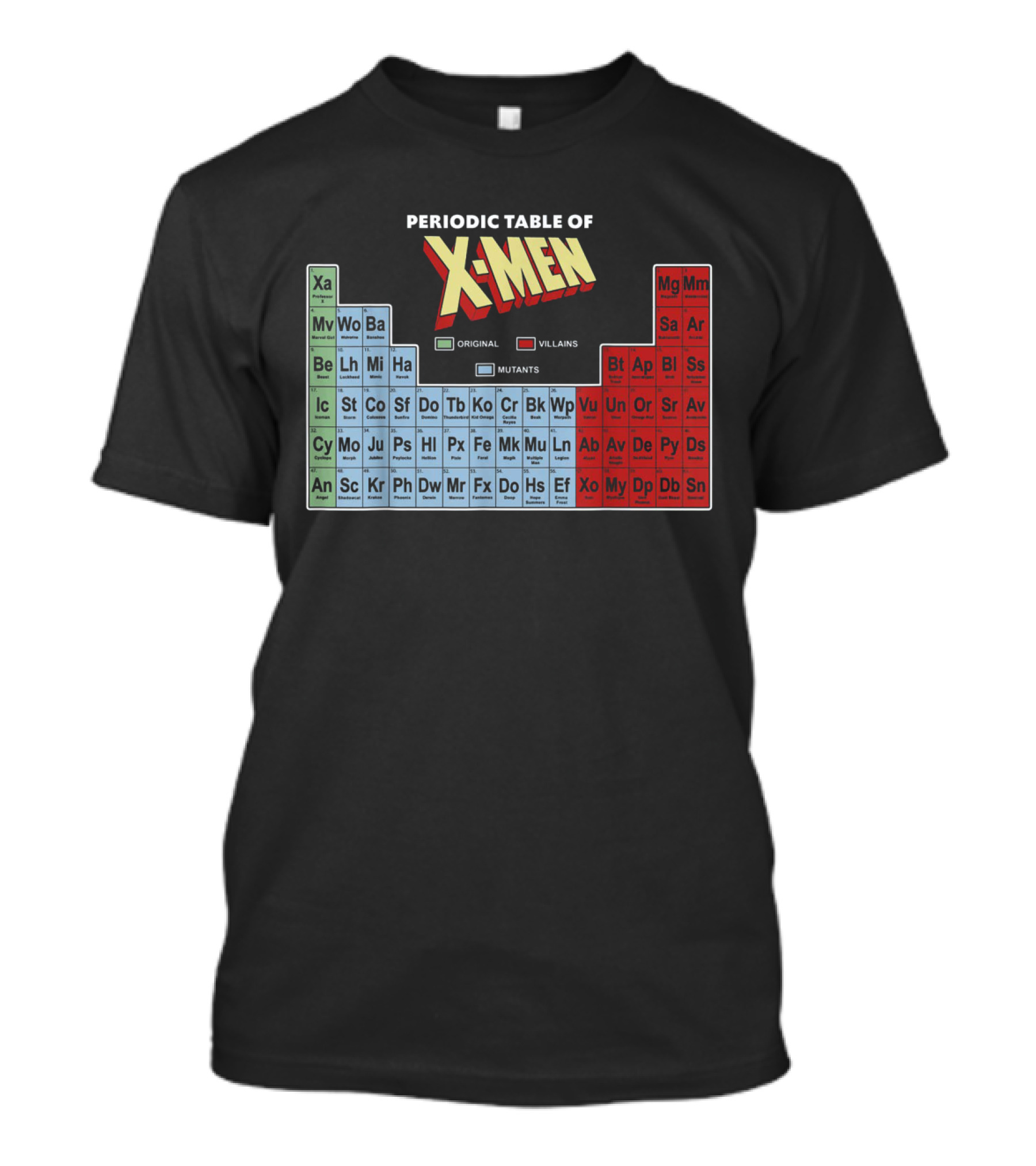 Periodic Table Of X-Men Characters Featuring Original Villains And Mutants T-Shirt