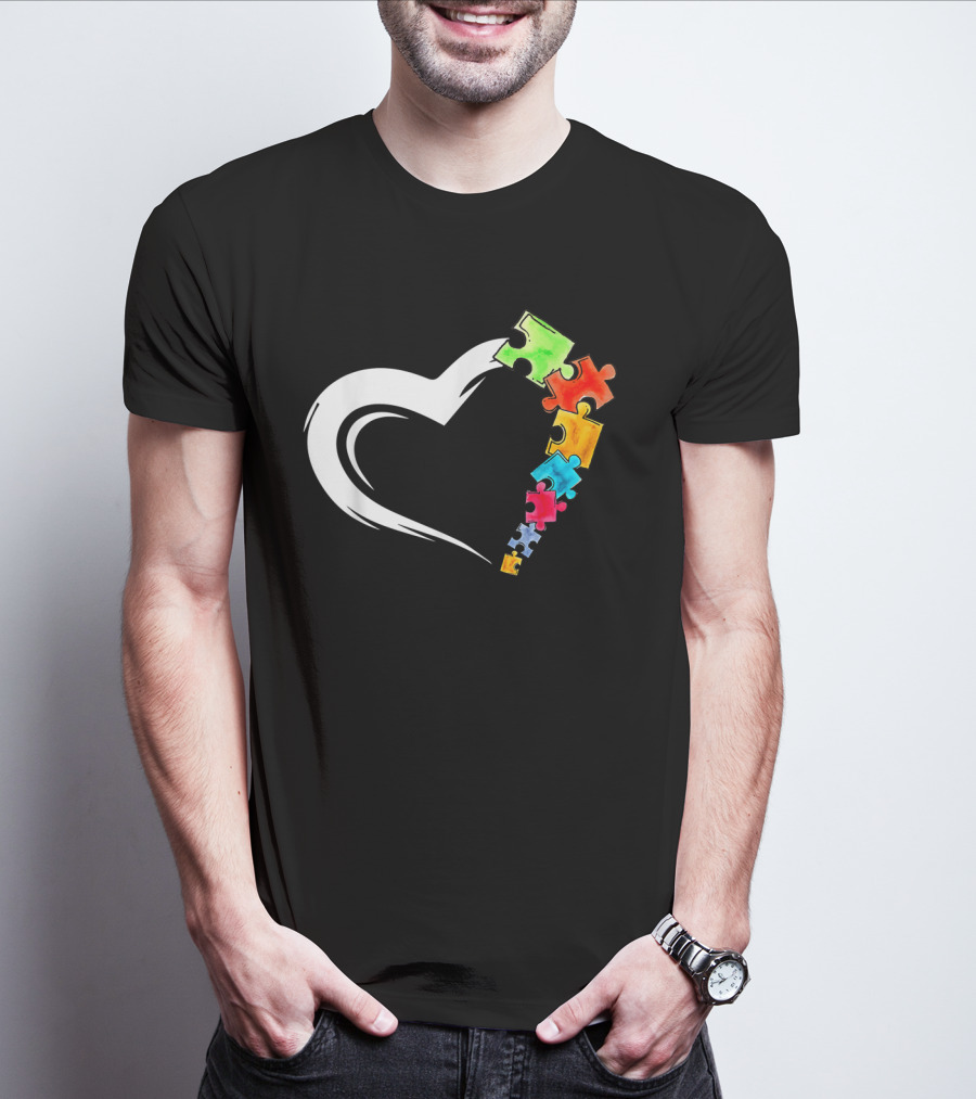Autism Awareness Heart And Colorful Puzzle Pieces Love Kind T-Shirt