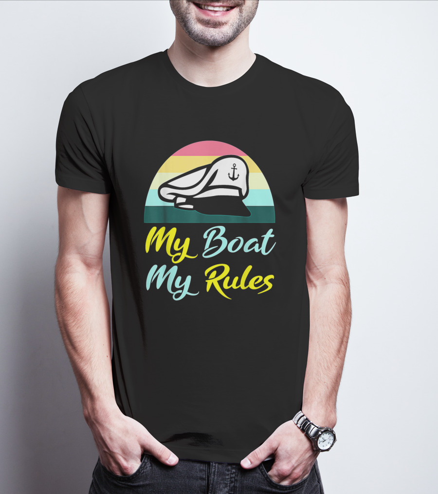 My Boat My Rules Sailor Captain Hat With Anchor Icon Retro Colors T-Shirt