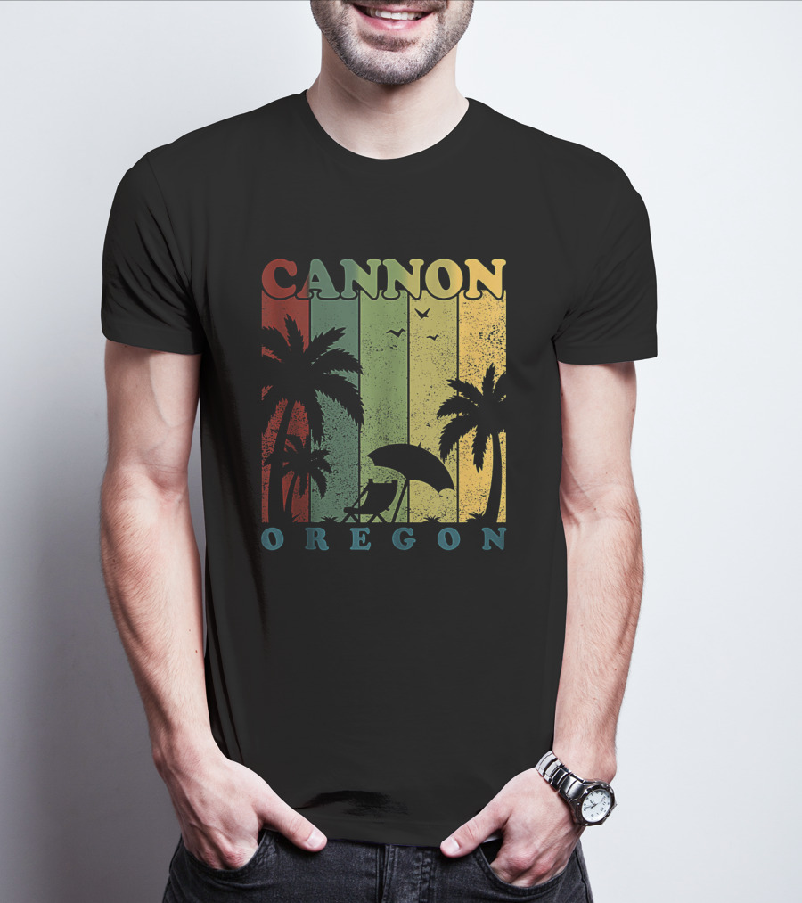 Cannon Beach Oregon Summer Vacation Landscape With Palm Trees And Sunset T-Shirt