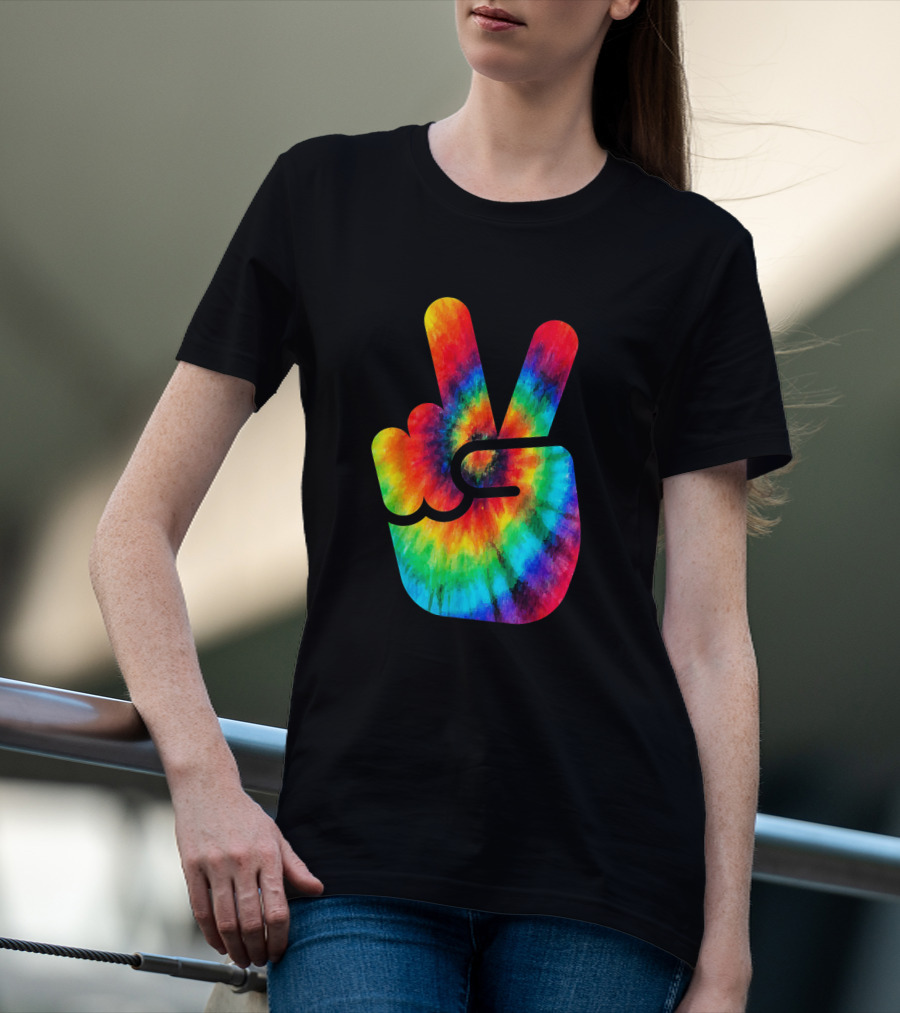 Peace Hand Symbol Rainbow Tie Dye T-Shirt