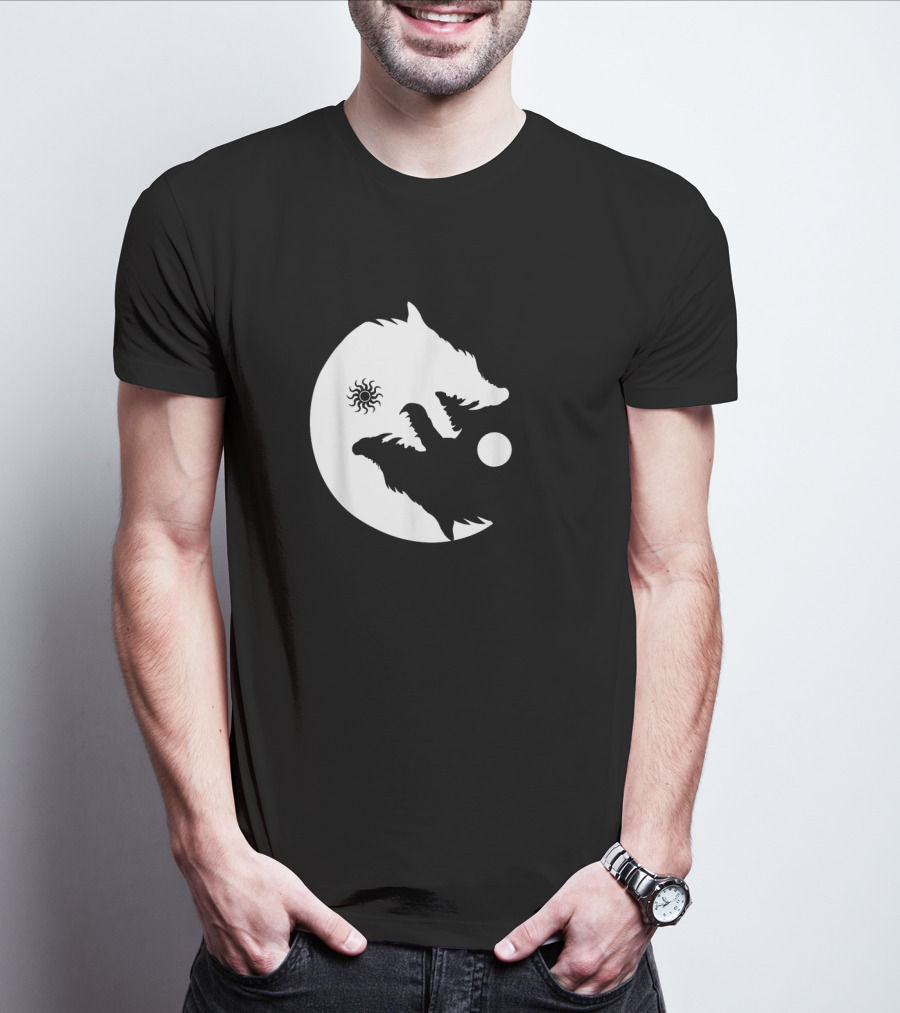 Wolf Yin Yang Sun Moon Vintage Harmony Balance Life Symbolism T-Shirt