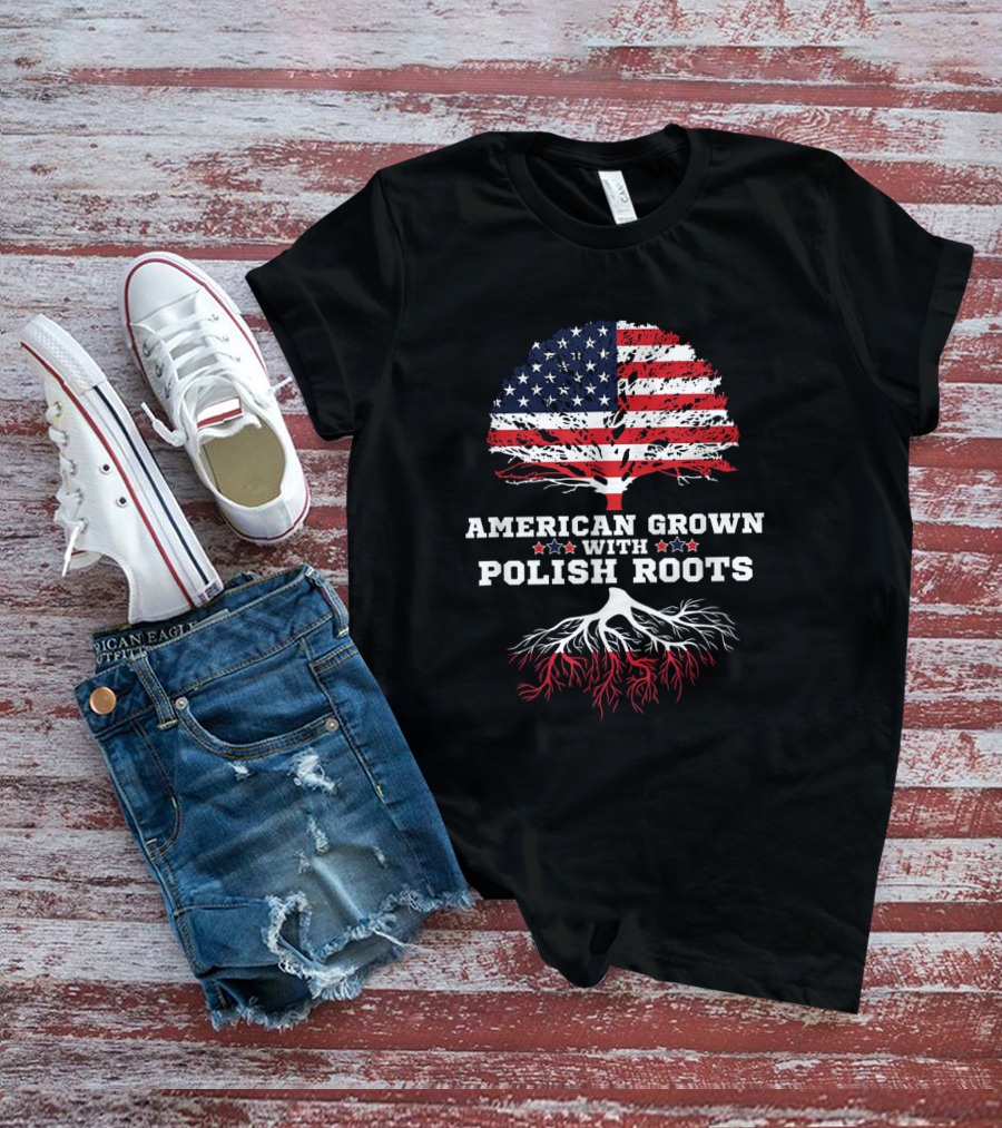 American Grown With Polish Roots Flag Tree T-Shirt