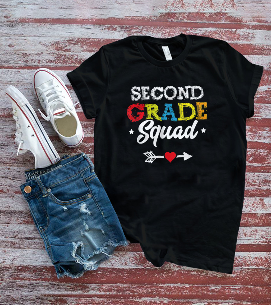 Second Grade Squad Colorful Back To School Teacher Student Kids Arrow Heart T-Shirt