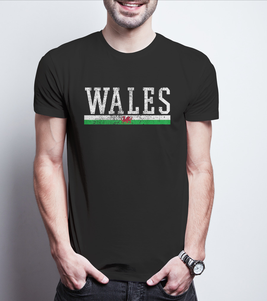 Wales Flag Vintage Distressed Design With Dragon Emblem T-Shirt