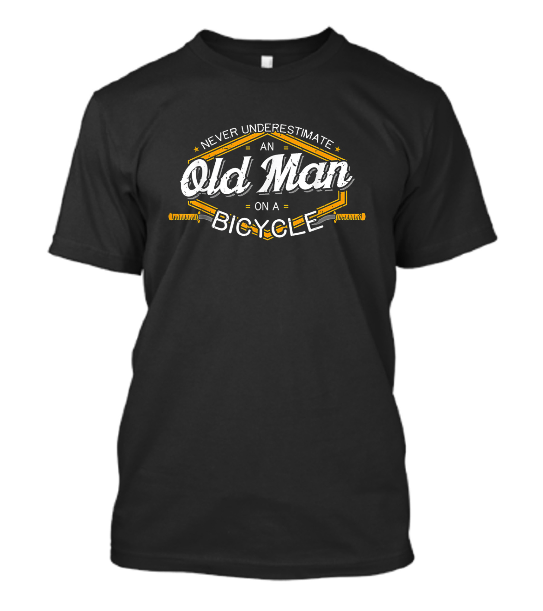 Never Underestimate An Old Man On A Bicycle With Retro Style Yellow Accents T-Shirt