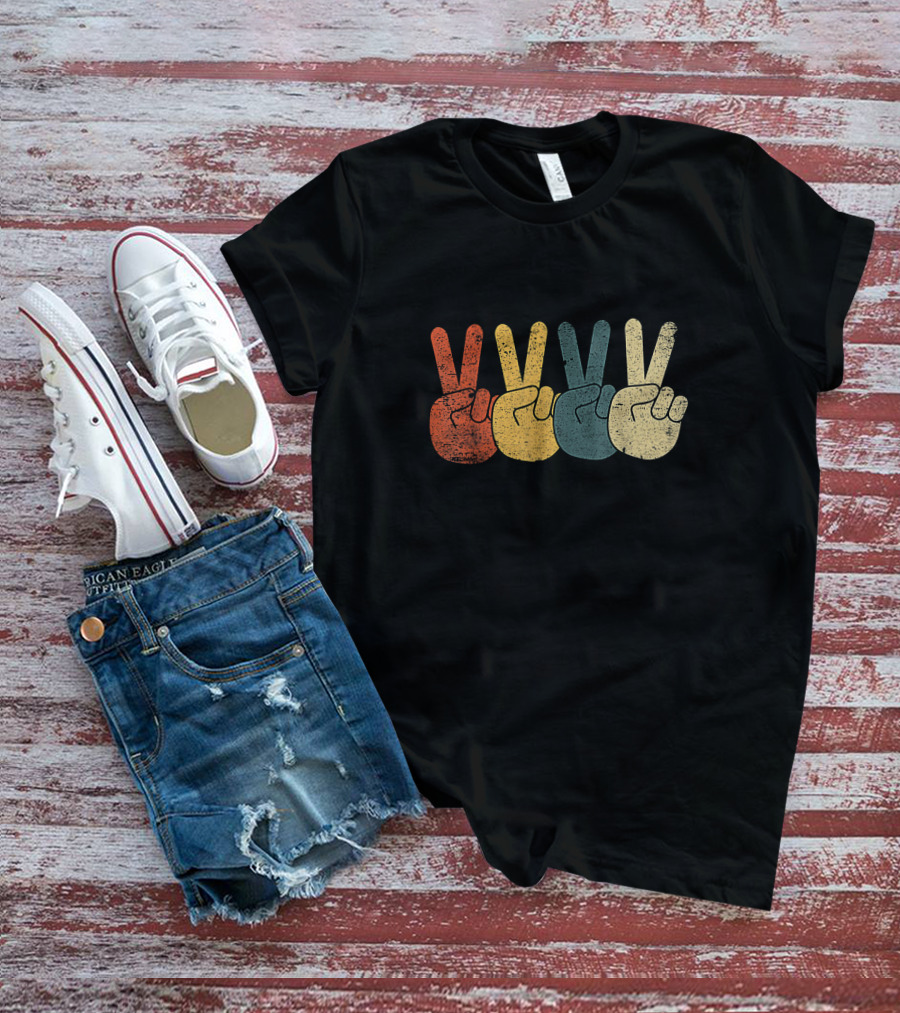Retro Peace Sign Hand 60's 70's Hippie Vibe T-Shirt