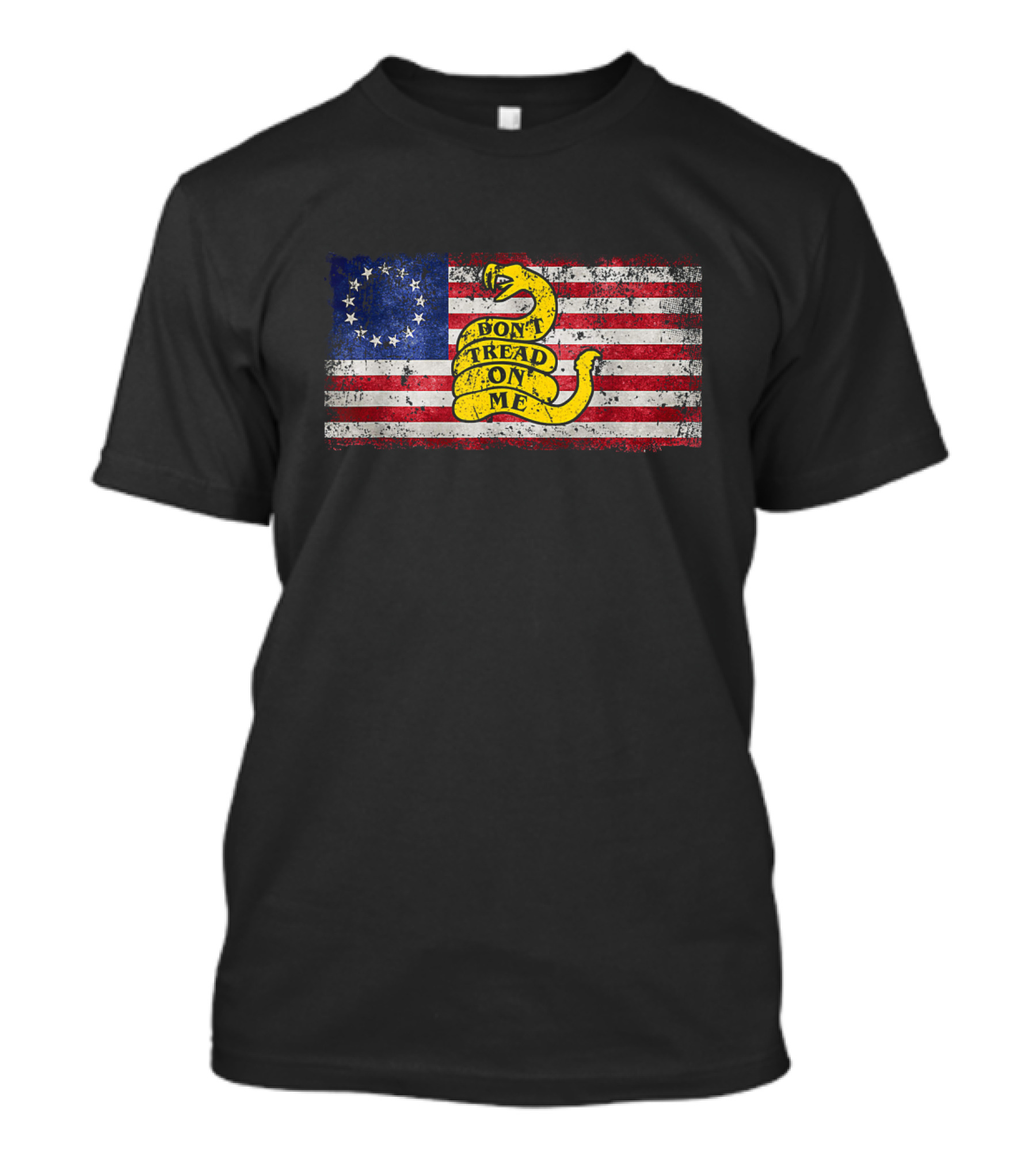 Betsy Ross Flag With Gadsden Snake And Patriotic Don't Tread On Me Banner T-Shirt