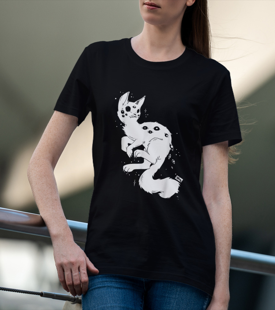 Creepy Cat Multi-Eyed Kawaii Kitty With Stars T-Shirt