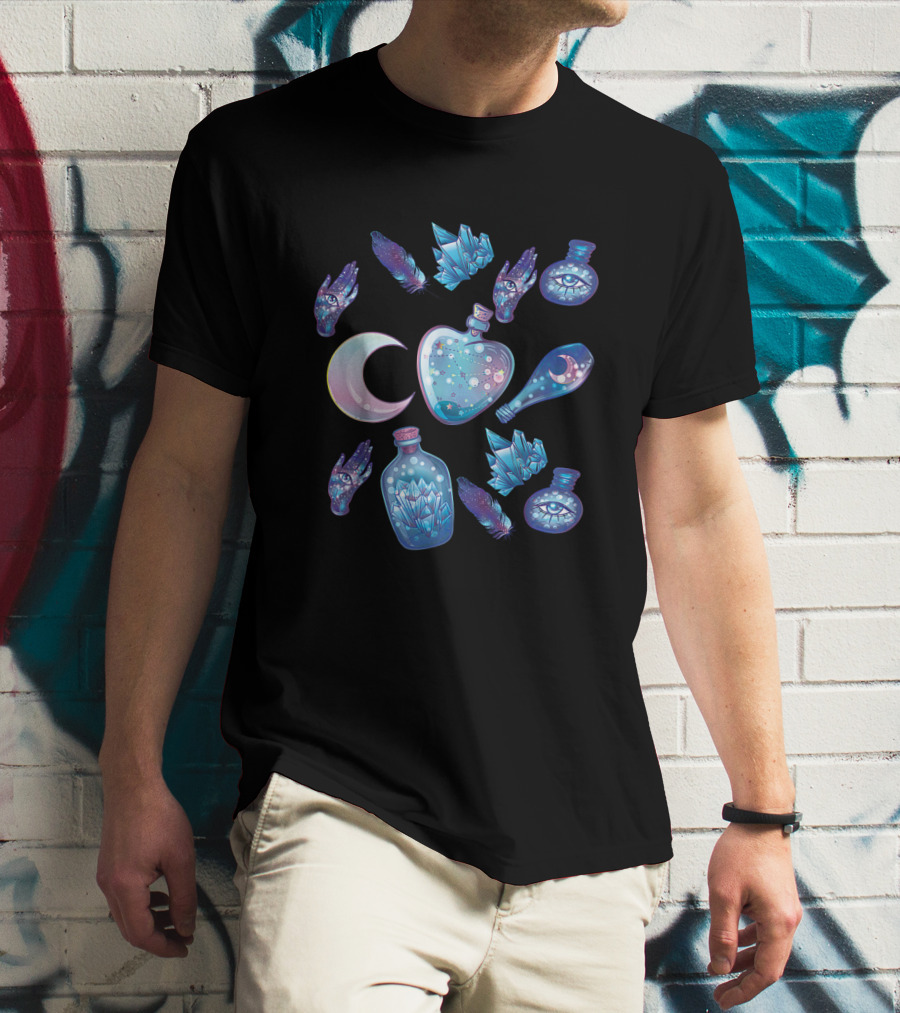 Pastel Goth Kawaii Crystal Moon And Mystical Energy Elements T-Shirt