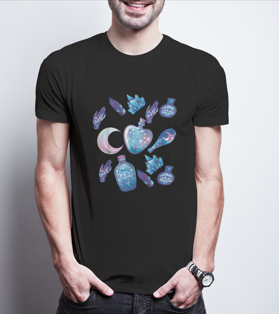 Pastel Goth Kawaii Crystal Moon And Mystical Energy Elements T-Shirt