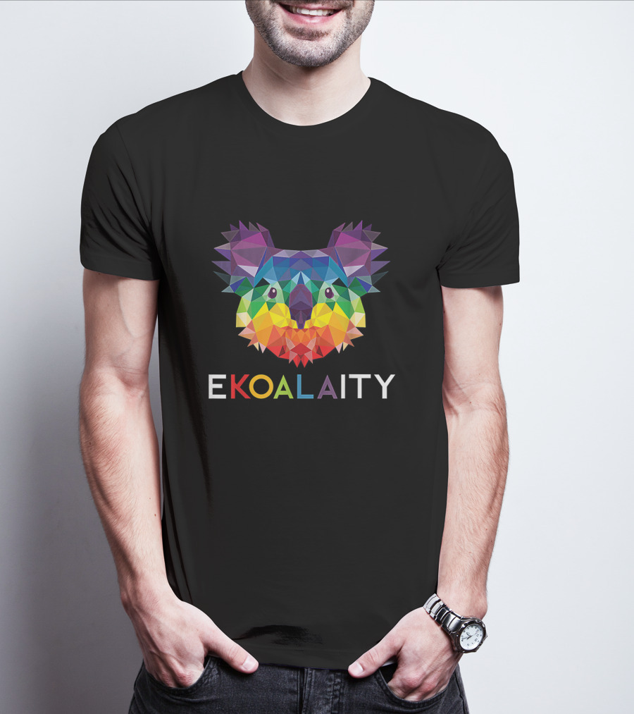 Colorful Geometric EKOALAITY Koala Face With Rainbow Pride Flag Text Elements T-Shirt