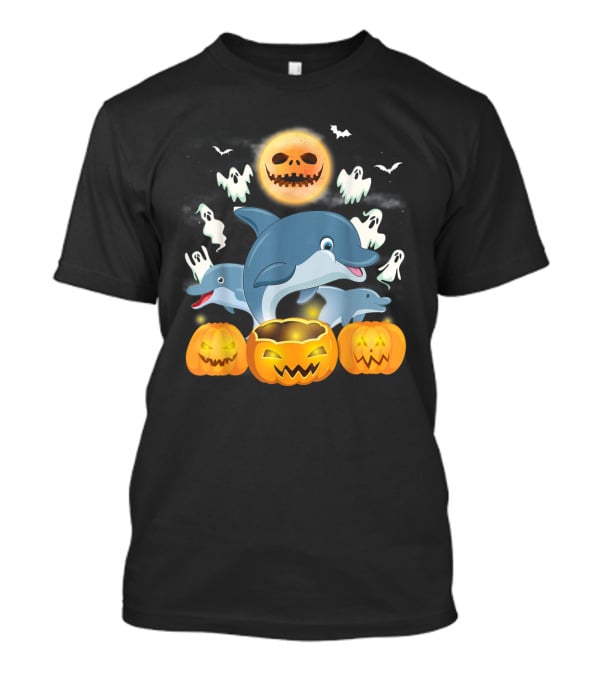 Team Dolphins Halloween Adventure Pumpkin Ghost Moon Bat Fun T-Shirt