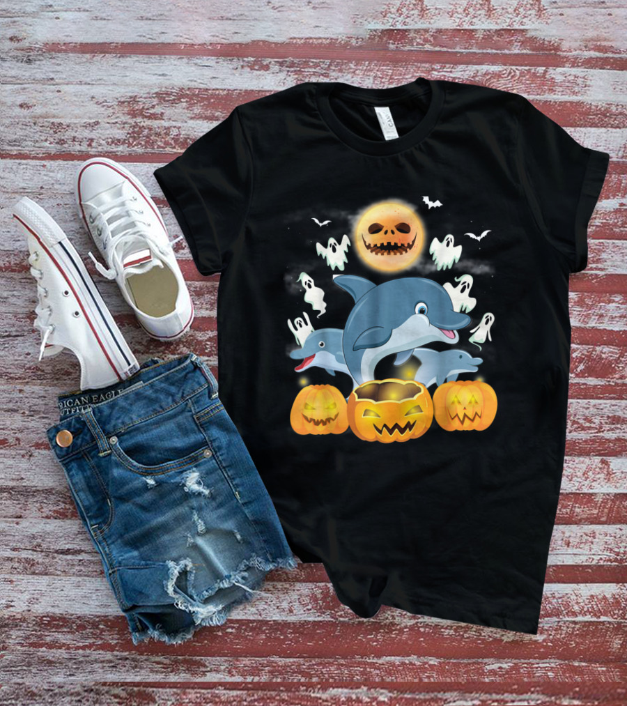 Team Dolphins Halloween Adventure Pumpkin Ghost Moon Bat Fun T-Shirt