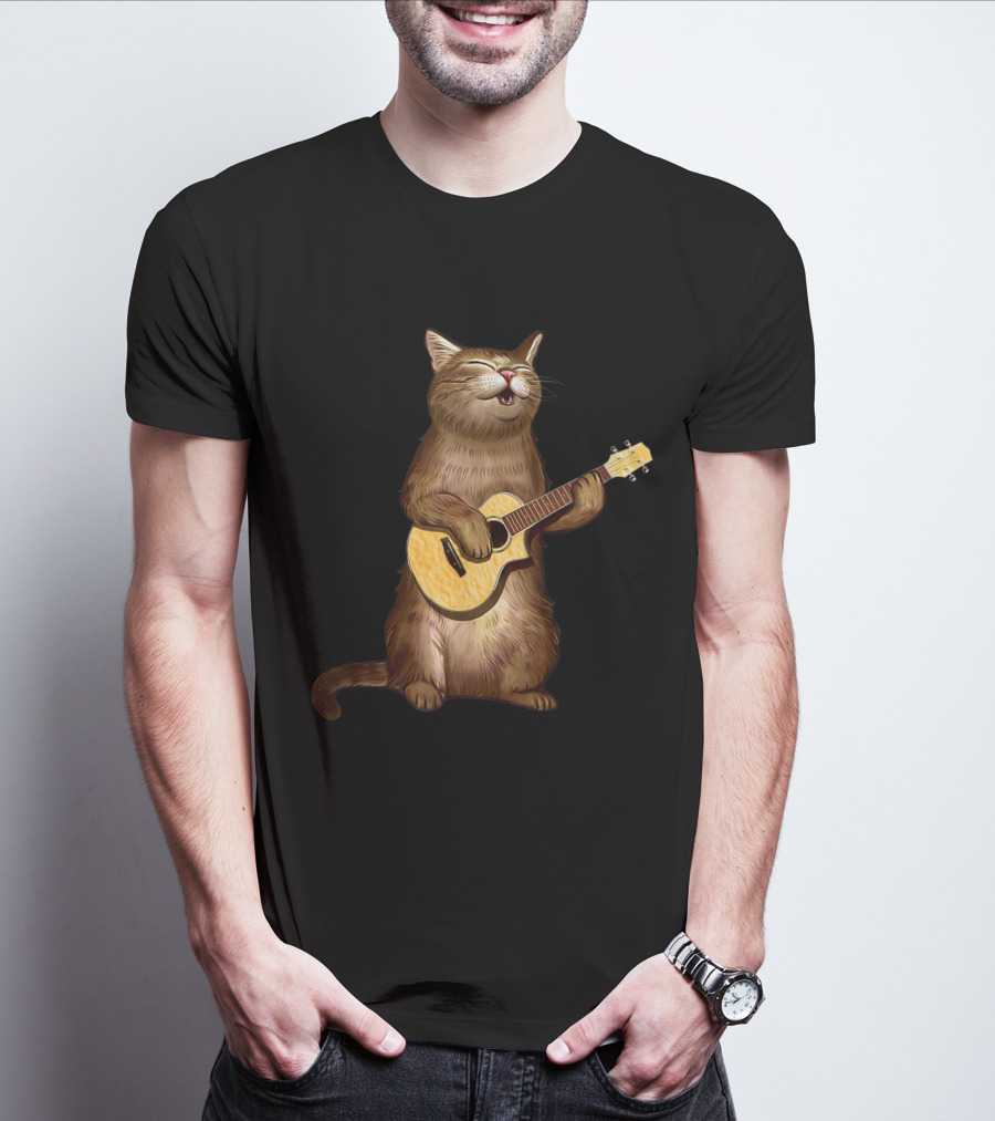 Cat Lovers Funny Cat Playing Ukulele T-Shirt