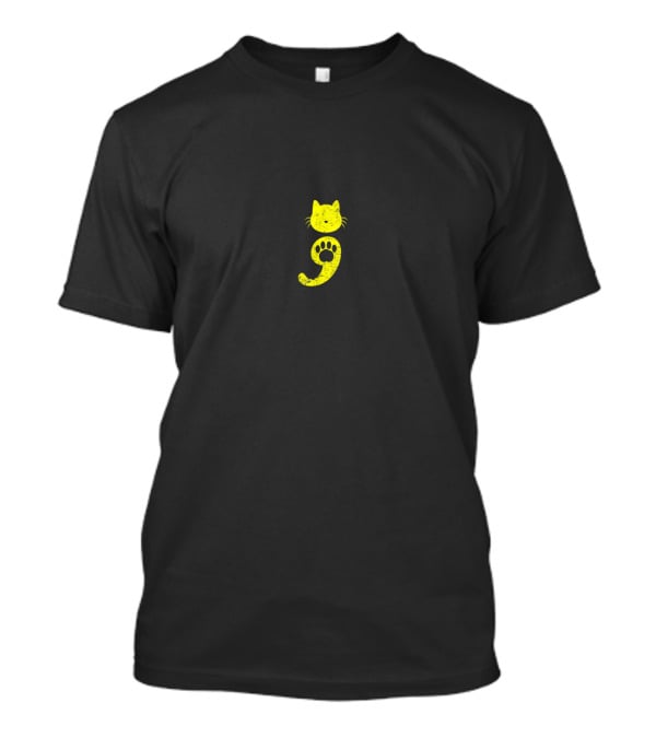 Cat Semicolon Yellow Paw Depression Awareness Cat Lover T-Shirt