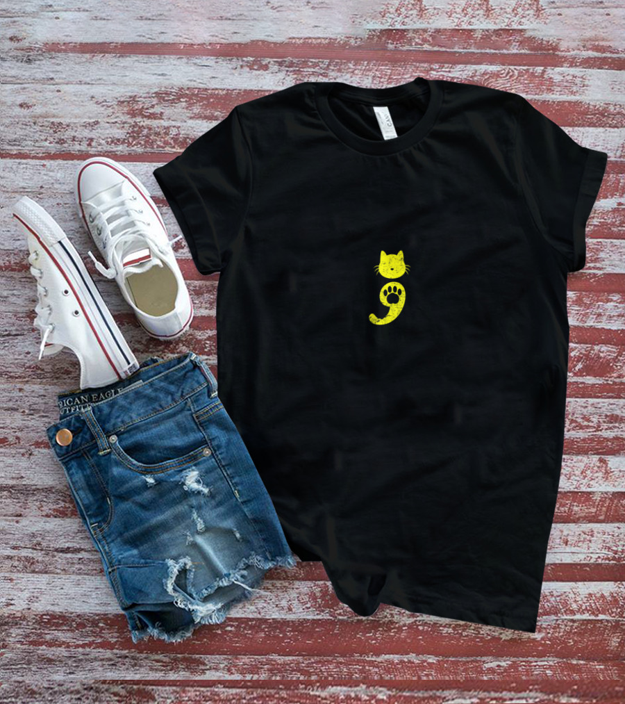Cat Semicolon Yellow Paw Depression Awareness Cat Lover T-Shirt