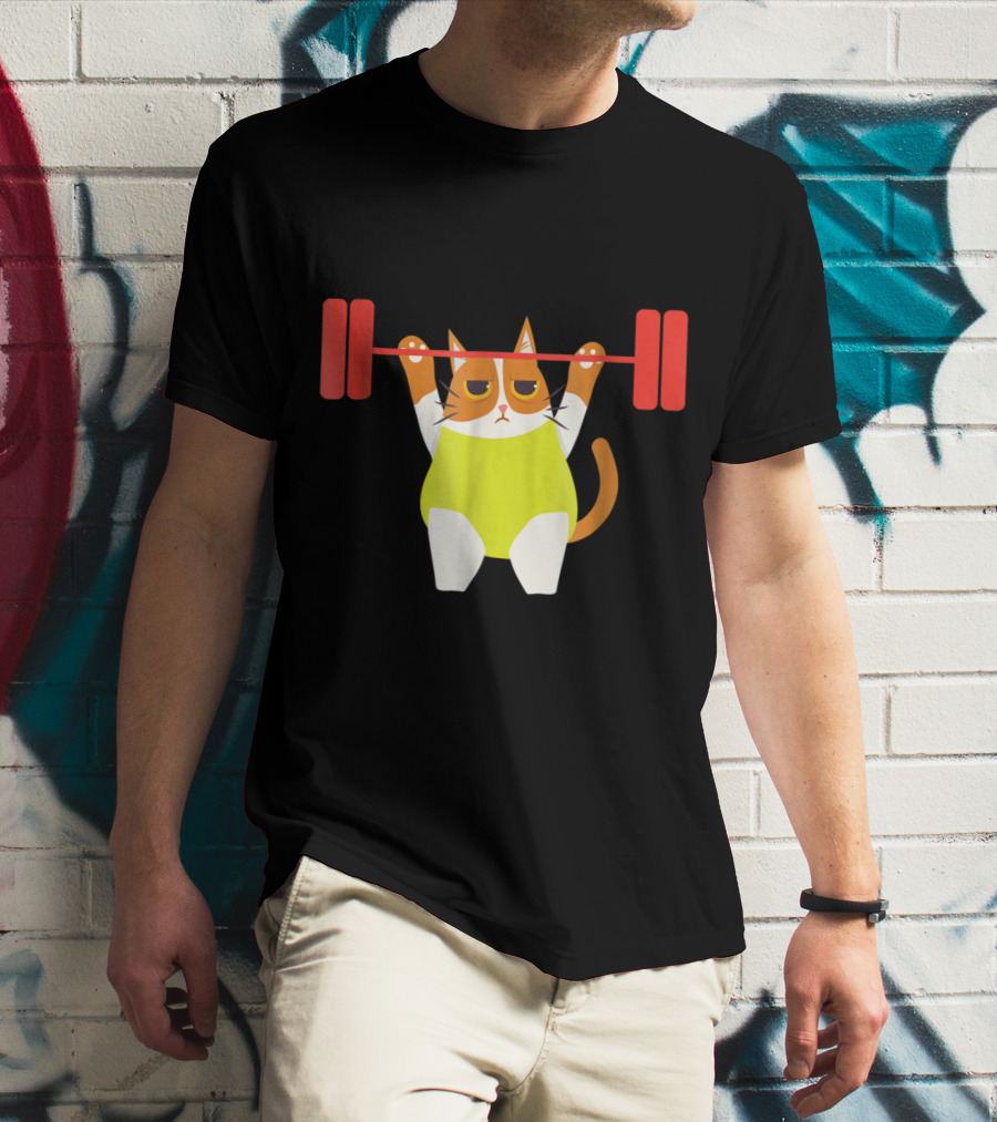 Playful Cat Weight Lifting Gym Humor For Fitness And Cat Lovers T-Shirt