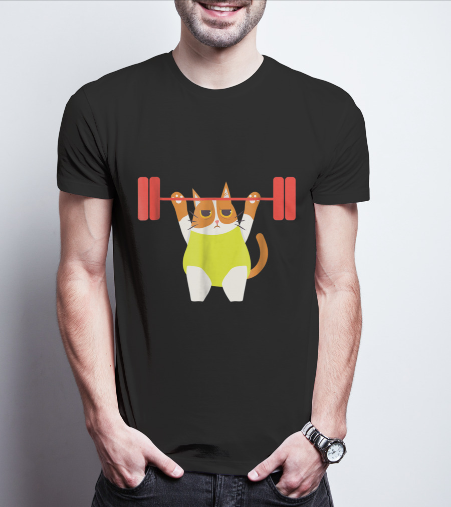 Playful Cat Weight Lifting Gym Humor For Fitness And Cat Lovers T-Shirt