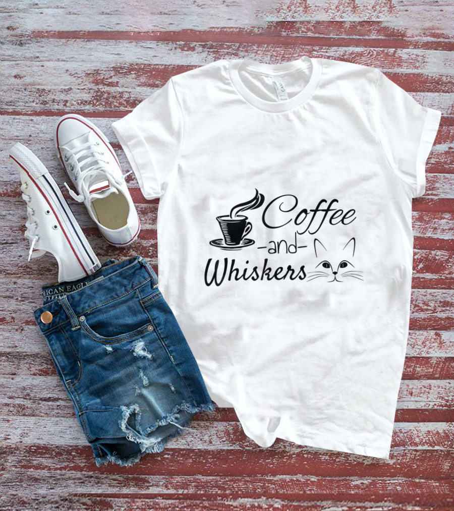 Coffee And Whiskers Cat Lovers Coffee Addict Feline Enthusiast T-Shirt