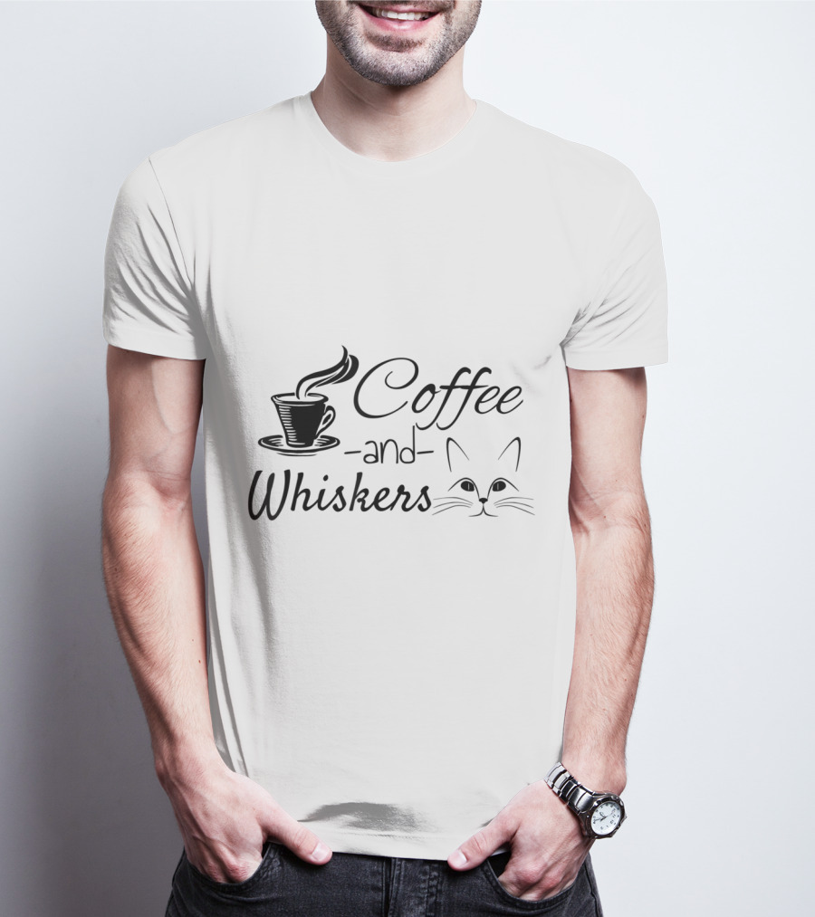 Coffee And Whiskers Cat Lovers Coffee Addict Feline Enthusiast T-Shirt